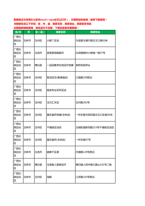 2020新版广西壮族自治区玉林市足疗工商企业公司商家名录名单黄页联系电话号码地址大全154家