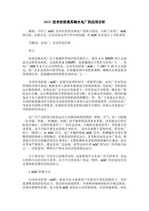 AGC技术在恰甫其海水电厂的应用分析