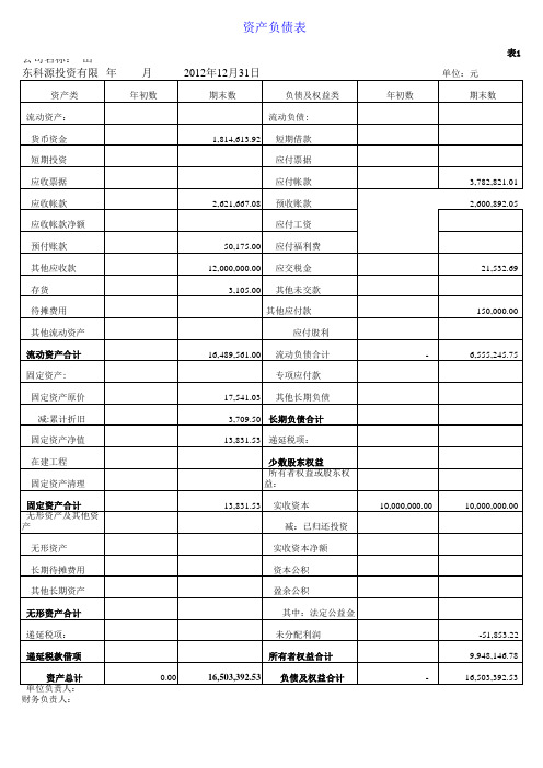 财务报表模板全套(excel)