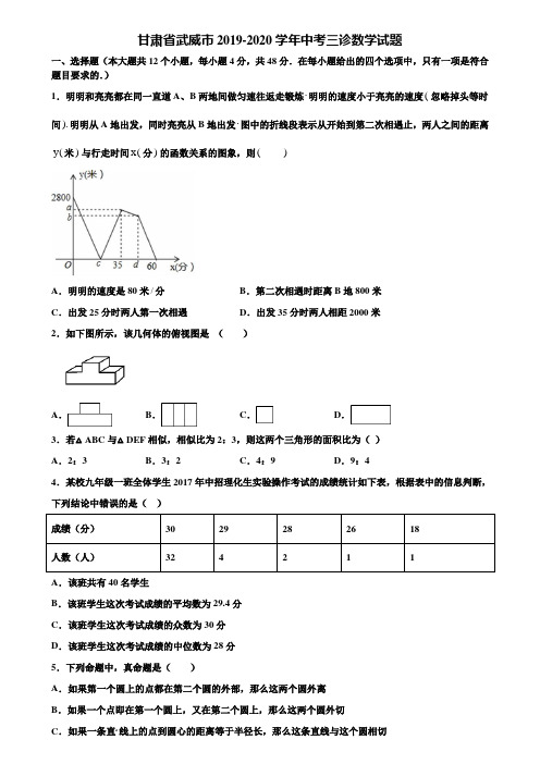 甘肃省武威市2019-2020学年中考三诊数学试题含解析