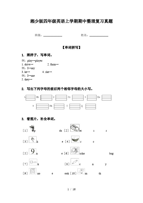 湘少版四年级英语上学期期中整理复习真题