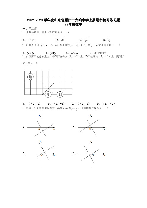 山东省枣庄市滕州市大坞中学2022-2023学年八年级上学期数学期中复习练习题