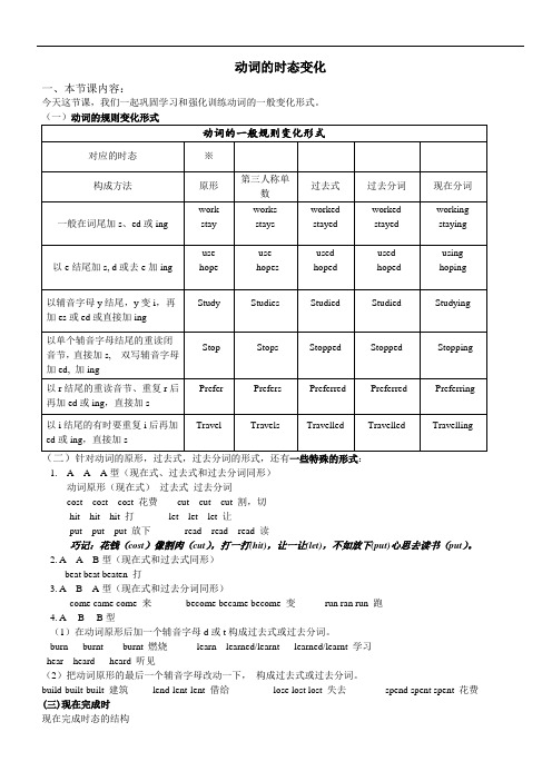 动词的时态变化及现在完成时讲解