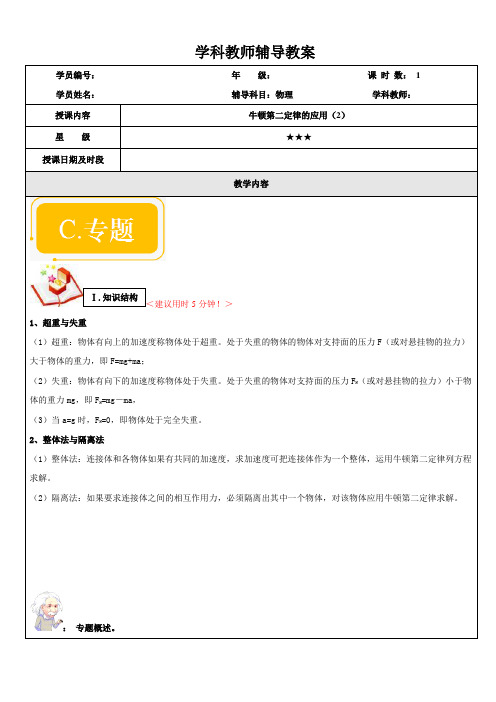 2019高考物理复习教案讲义-牛顿第二定律的应用(2)