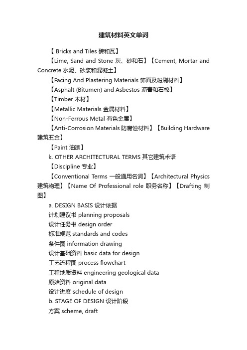 建筑材料英文单词