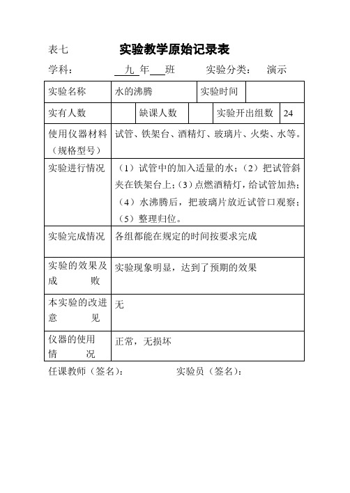 化学实验原始记录表模板