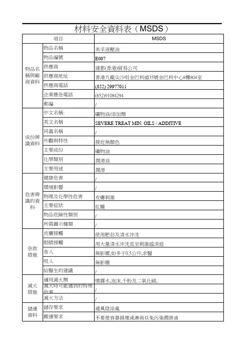 MSDS-015美孚液压油