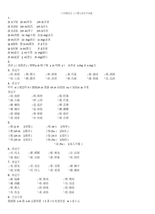 八年级语文(下册)多音字词表