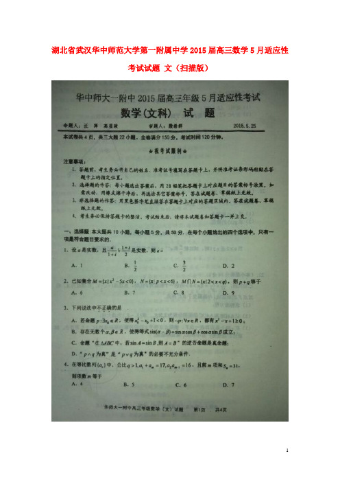 湖北省武汉华中师范大学第一附属中学高三数学5月适应性考试试题 文(扫描版)