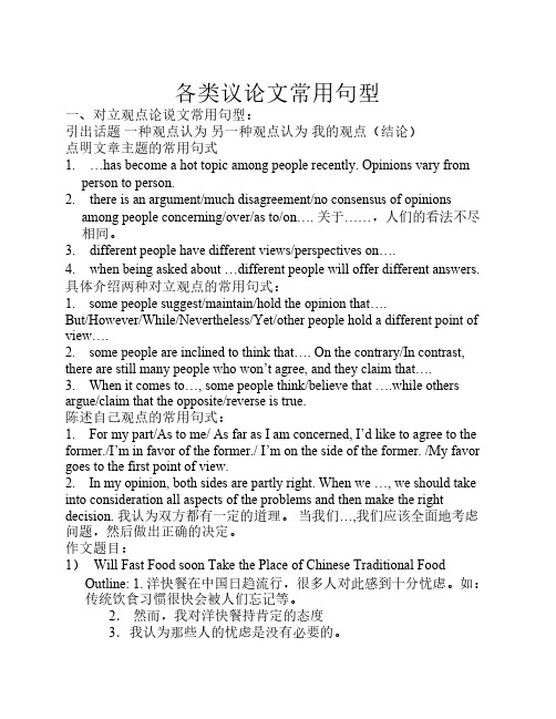 各类议论文常用句型