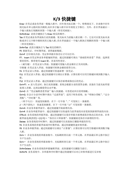 (完整版)金蝶K3快捷键