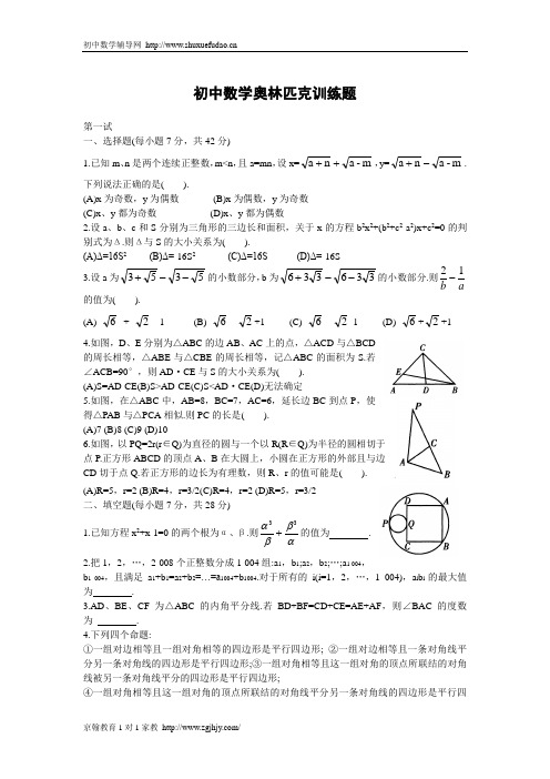 初中数学奥林匹克训练题及答案