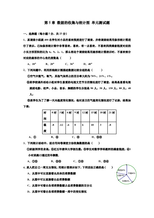 湘教版2019-2020学年七年级数学上册 第5章 数据的收集与统计图 单元测试题含答案