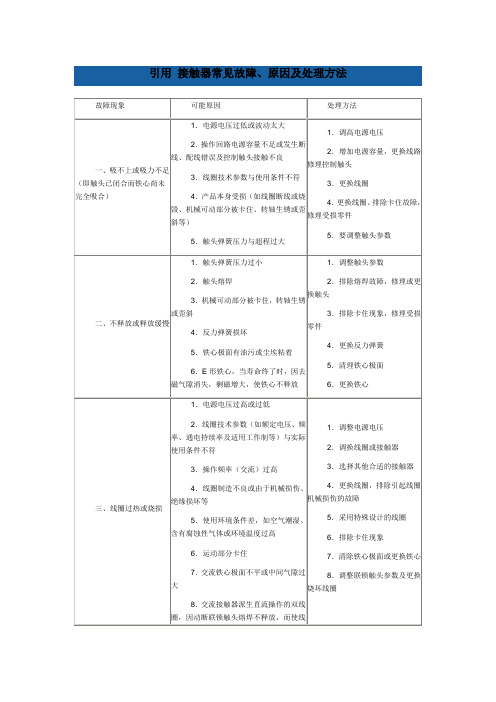 接触器常见故障、原因及处理方法