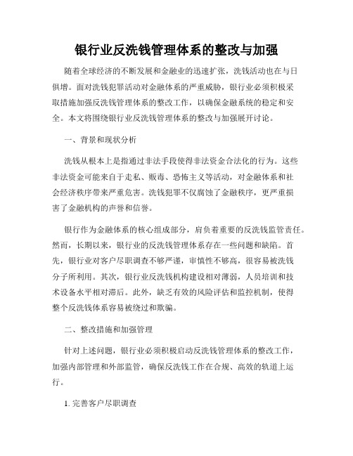 银行业反洗钱管理体系的整改与加强