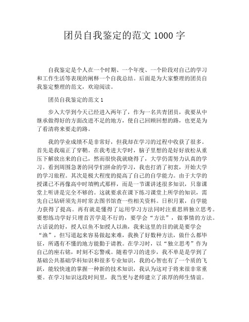 团员自我鉴定的范文1000字