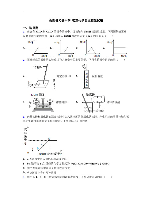 山西省沁县中学 初三化学自主招生试题