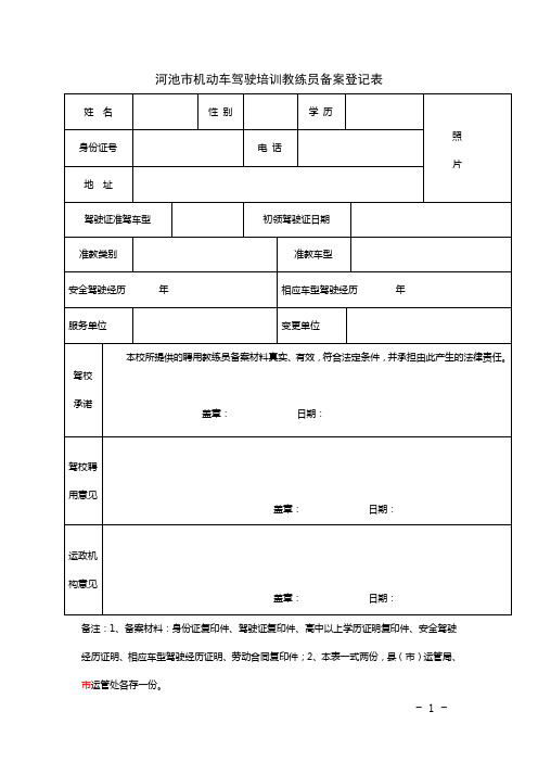 教练员备案登记表1