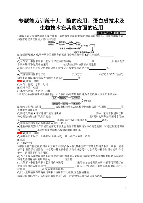 高考生物第二轮复习专题能力训练19 酶的应用、蛋白质技术及生物技术在其他方面的应用