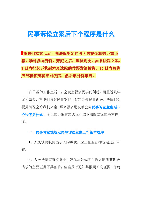 民事诉讼立案后下个程序是什么