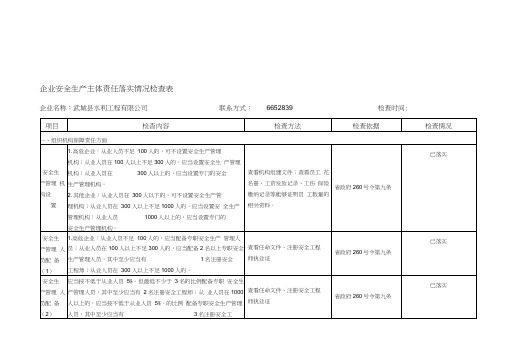 企业安全生产主体责任落实情况检查表