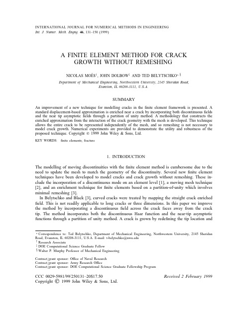 A FINITE ELEMENT METHOD FOR CRACK GROWTH WITHOUT REMESHING