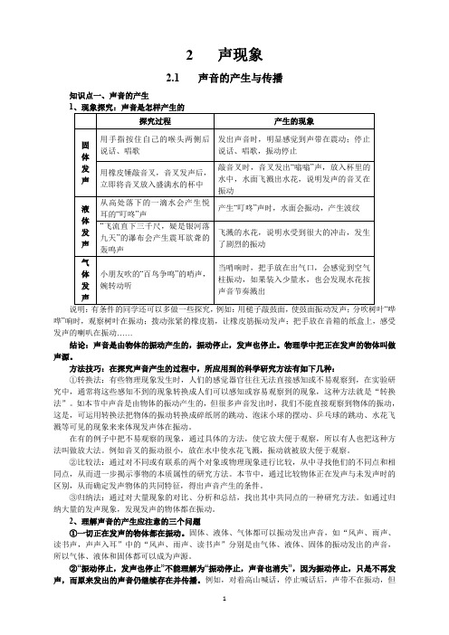 新人教版八年级上册物理第2章声现象知识点全面总结