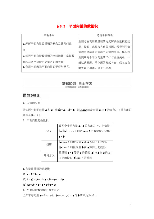 (浙江专用)2020版高考数学新增分大一轮复习 平面向量的数量积讲义(含解析)