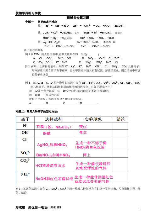 酸碱盐专题知识点及习题及答案