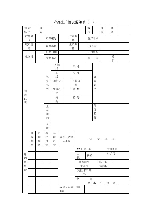 产品生产情况通知单表格格式