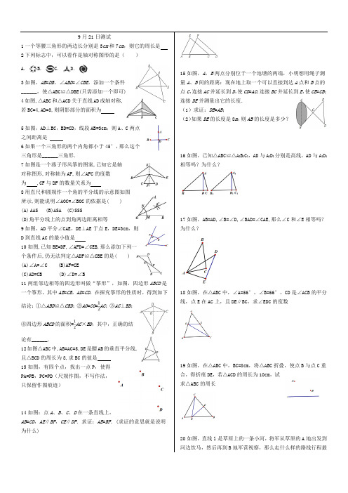 鲁教版七年级数学上三角形和轴对称部分练习题