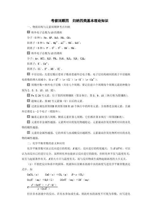 (京津鲁琼版)2020版新高考化学三轮复习考前回顾四归纳四类基本理论知识讲义