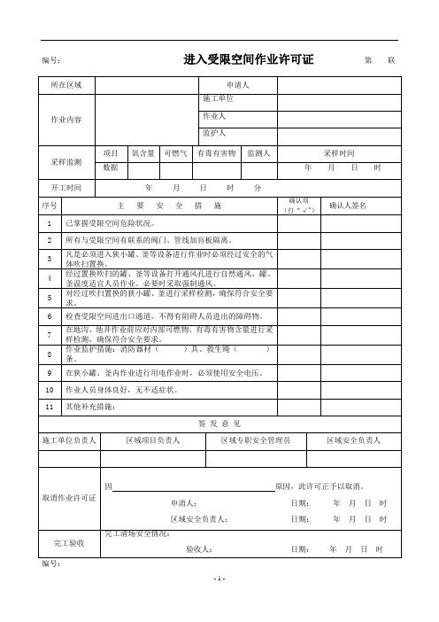 有限空间作业许可证