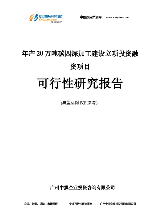 年产20万吨碳四深加工建设融资投资立项项目可行性研究报告(非常详细)