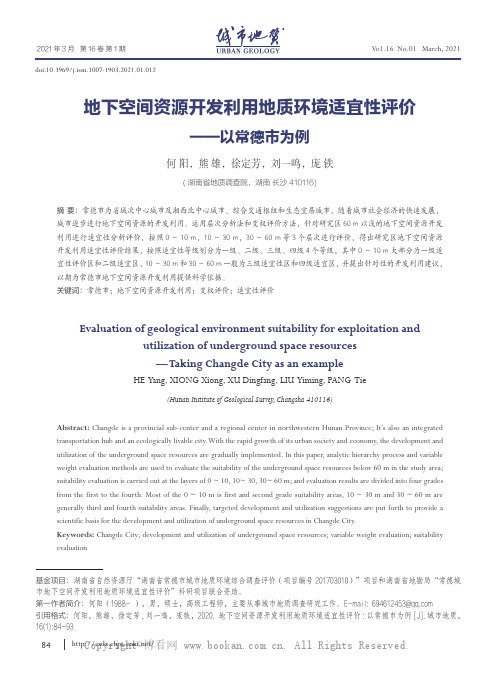 地下空间资源开发利用地质环境适宜性评价——以常德市为例 