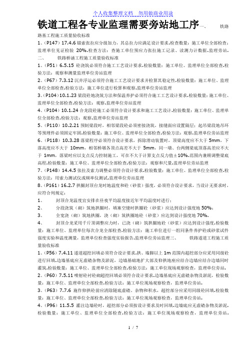 铁道工程项目各专业监理需要旁站的工序