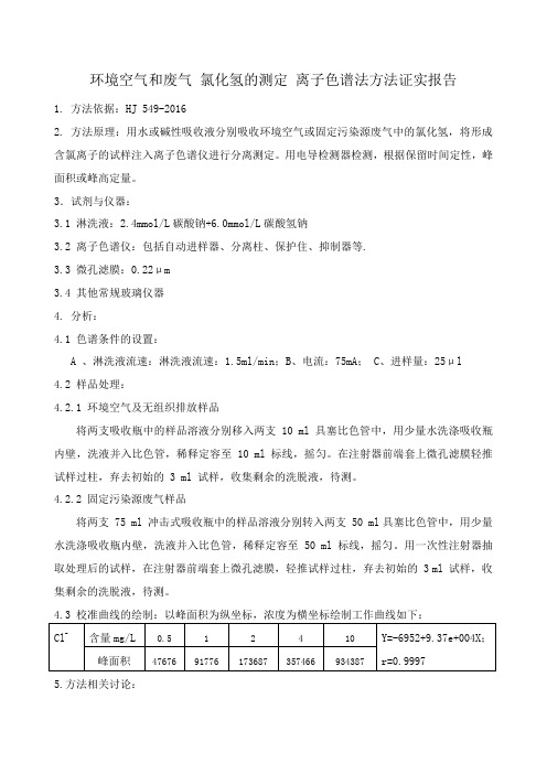 环境空气和废气 氯化氢的测定 离子色谱法方法证实