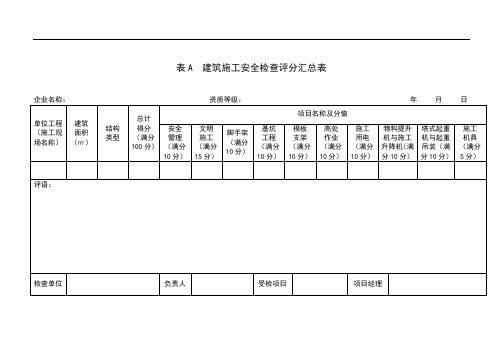 建筑施工安全检查评分表汇总表(新版)