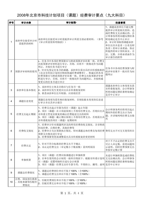 2008年北京市科技计划项目(课题)经费审计标准(九大科目)