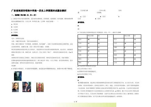 广东省深圳市明珠中学高一历史上学期期末试题含解析