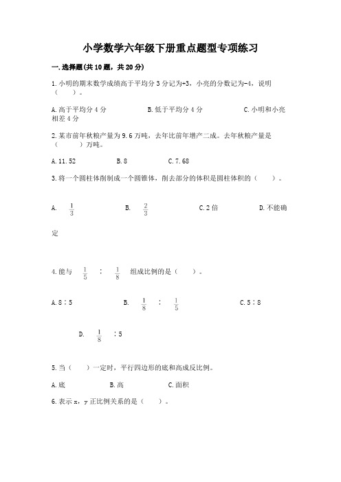 小学数学六年级下册重点题型专项练习带完整答案【易错题】