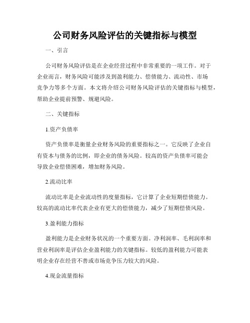 公司财务风险评估的关键指标与模型