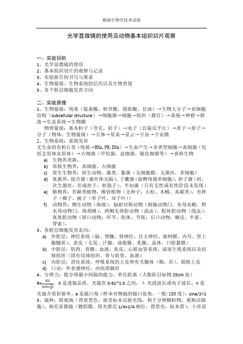 光学显微镜的使用及动物基本组织切片观察