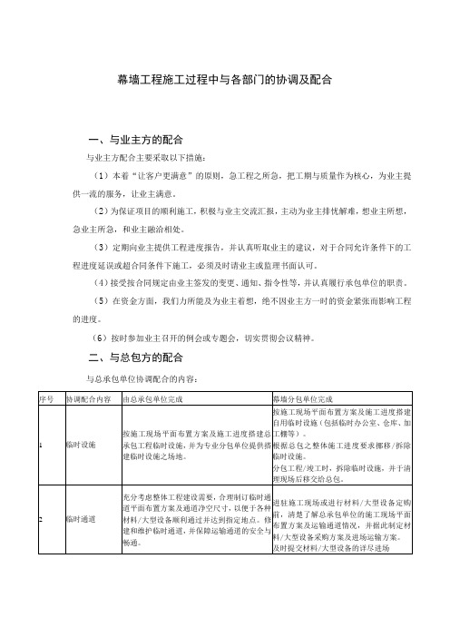 幕墙工程施工过程中与各部门的协调及配合方案