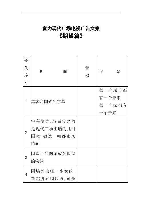 富力现代广场 电视广告文案 期望篇 脚本文案