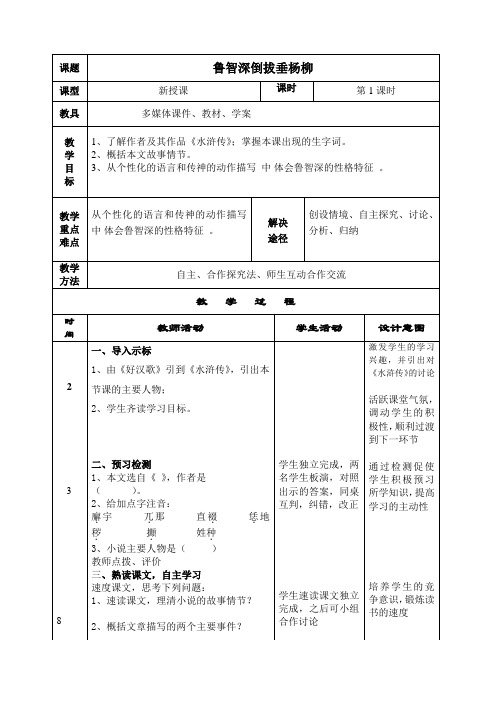 六年级上册语文教案 -2.8 鲁智深倒拔垂杨柳｜湘教版