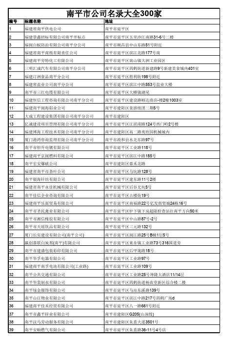 南平市公司名录大全300家