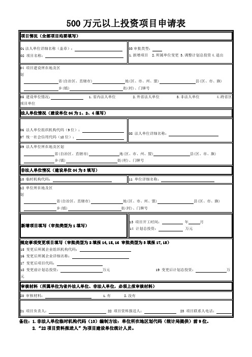 500万元以上投资项目申请表