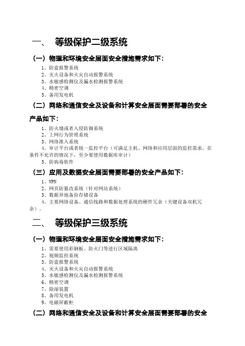 等保2.0-二、三级系统所需安全设备