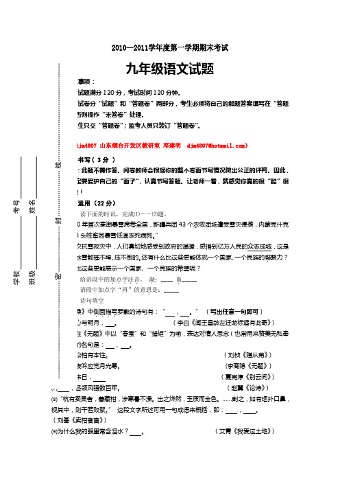 2018-2019学年度鲁教版九年级第一学期期末考试语文试题